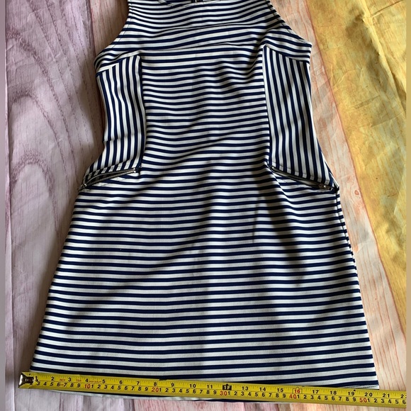 MONTEAU ⚓️navy blue and white striped midi sleeveless dress nautical - Picture 11 of 13